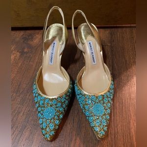 Beaded Manolo Blahnik slingback pumps GREAT condition
